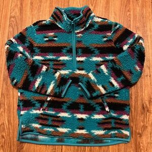 Wrangler Retro Pullover Women Large Aztec Southwestern Fleece Quarter Zip